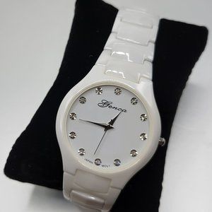 *NEW* GENOA JAPANESE MOVEMENT WATCH WITH WHITE MOISSANITE & WHITE CERAMIC BAND